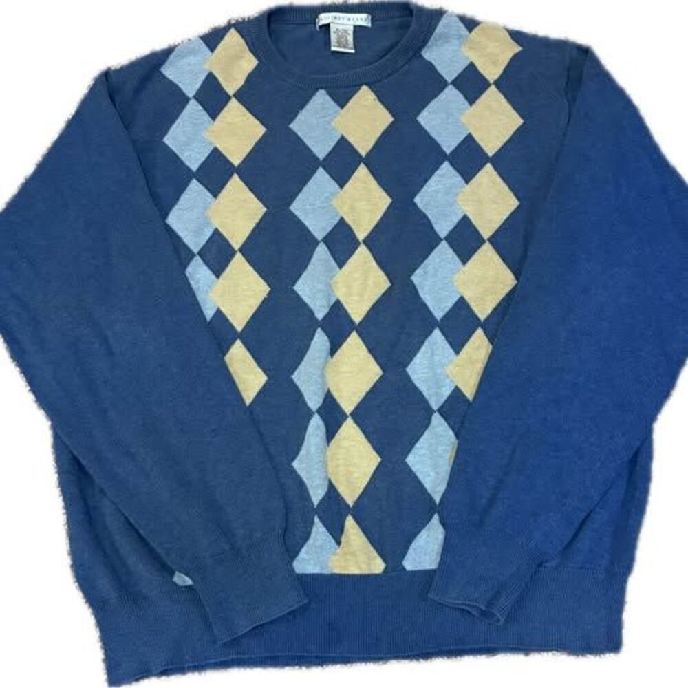 Geoffrey Beene Argyle Cotton Sweater XL